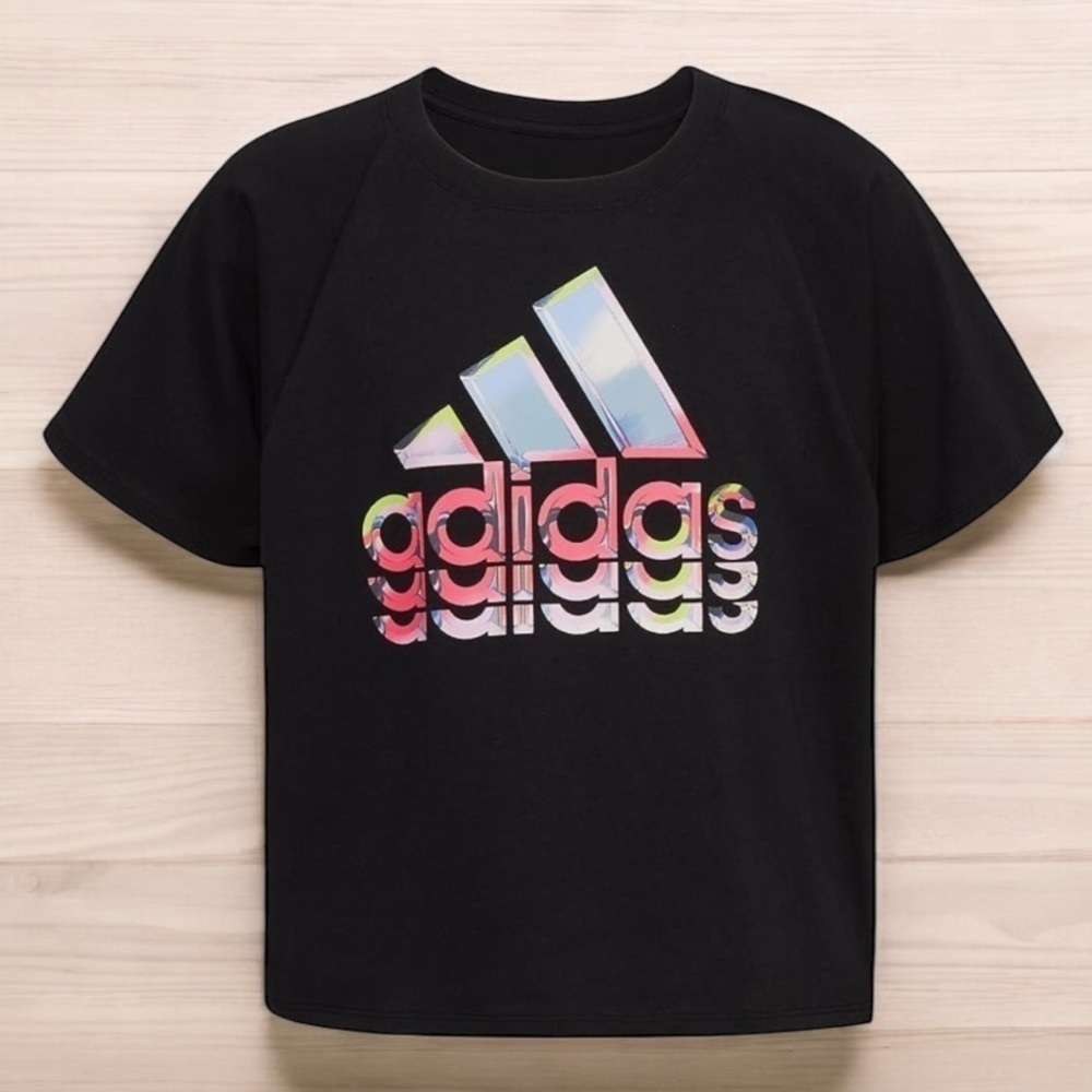 Adidas Girls Black Graphic T-Shirt | SIZE M (10-12)